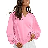 MAOECO Womens Oversized Sweatshirts V Neck Lace Crochet Lantern Long Sleeve Pullover Cropped Tops Fall Outfits Clothes