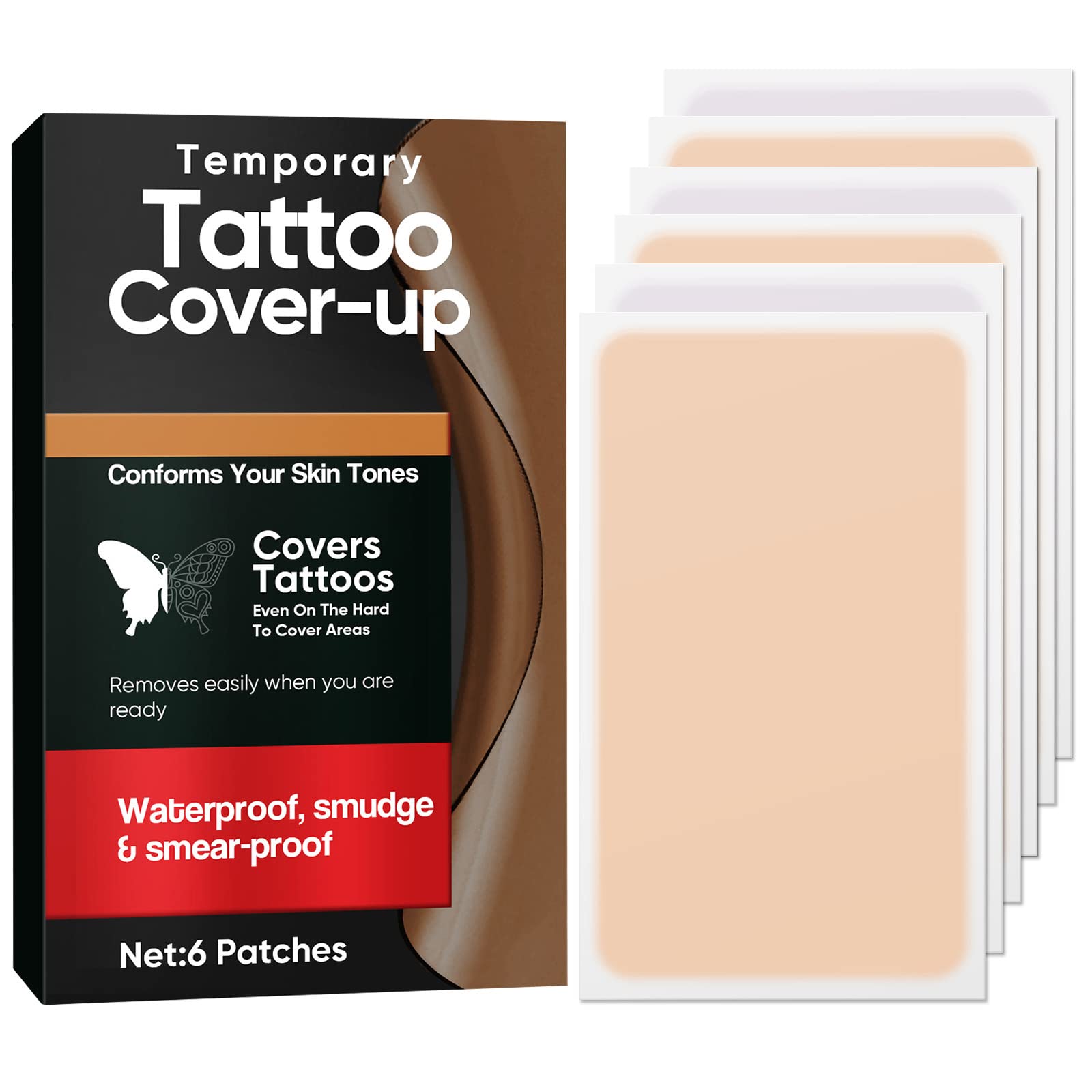 Photo 1 of Tattoo Cover Up Patch - Waterproof & Breathable Tattoo Cover Tape - 6 Pack Invisible, Skin-Tone Patches for Scars & Birthmarks, Ultra-Thin & Reusable