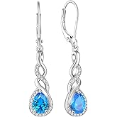 Rocayi Infinity Dangle Drop Earrings for Women 925 Sterling Silver Teardrop Leverback Earrings Birthstone Jewelry Gifts for Women Wife Girlfriend Mother Daughter Her