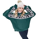 JIGOVESX Women Sweaters Walf Checks Chunky Apres Ski Sweater Stripe Sleeve Colorblock Casual Print Knitted Pullover Tops