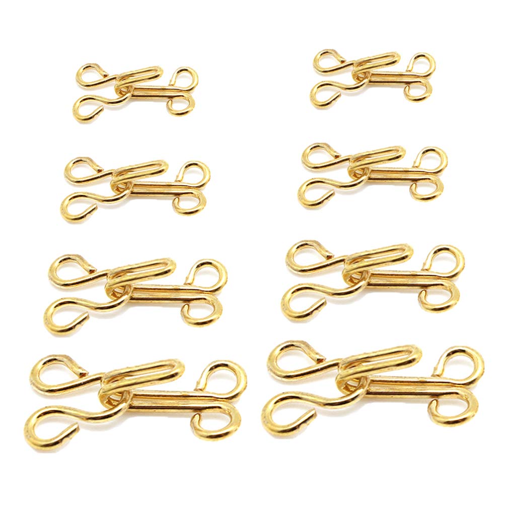 MILISTEN 100 Pairs Metal Hooks and Eyes Closures Sewing Hooks and Eyes for Bra Clothing Trousers Skirt DIY Craft, 4 Size