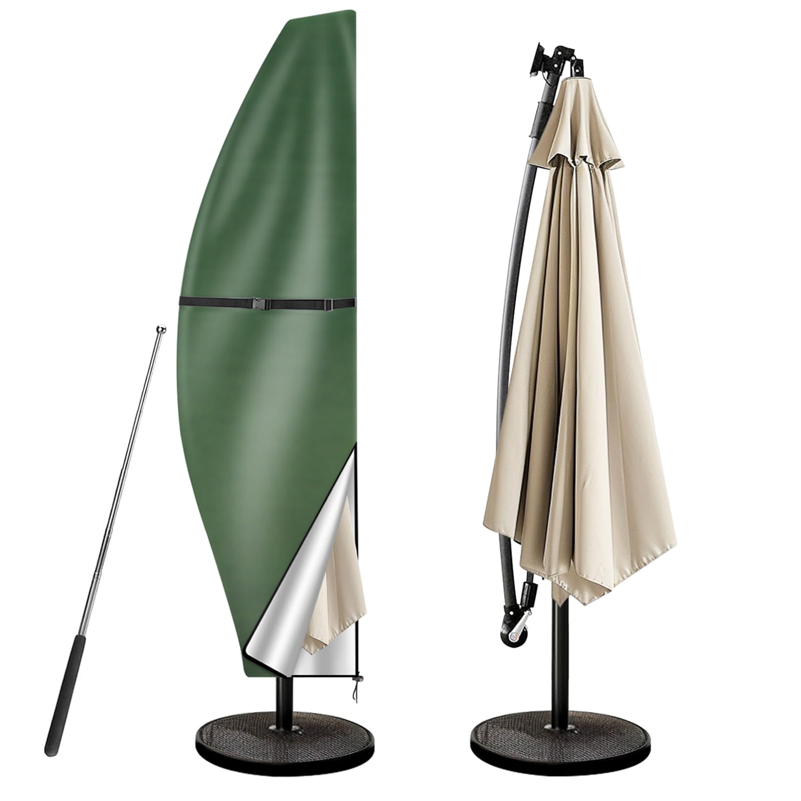 wiipara Parasol Cover with Rod, Parasol Protective Cover fit for Waterproof UV-Block Windproof Large Umbrella Cover with Zip and Storage Bag for Garden Outdoor (Green, 280x30x81/46(bottom) cm)