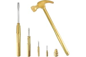 LASUND Small Hammer Metal Hammer & Screwdriver, 6 in 1Multitool Camping Hammer Set Screwdriver Tools (Gold)