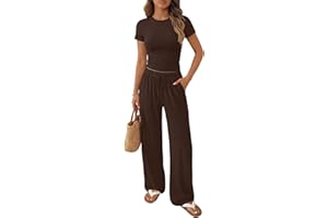 ANRABESS Women's 2 Piece Summer Matching Lounge Sets Wide Leg Pants Ruched Crop Tops Sweatsuits Sets Spring Travel Clothes