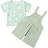 Bkixhv Toddler Baby Girls Summer Clothes Floral T-Shirt Top Bib Suspender Overall Shorts Set 2Pcs Infant Outfits 1-5T