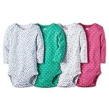 Carter's Baby Girls 4 Pack Long Sleeve Bodysuits (Dots Flowers)