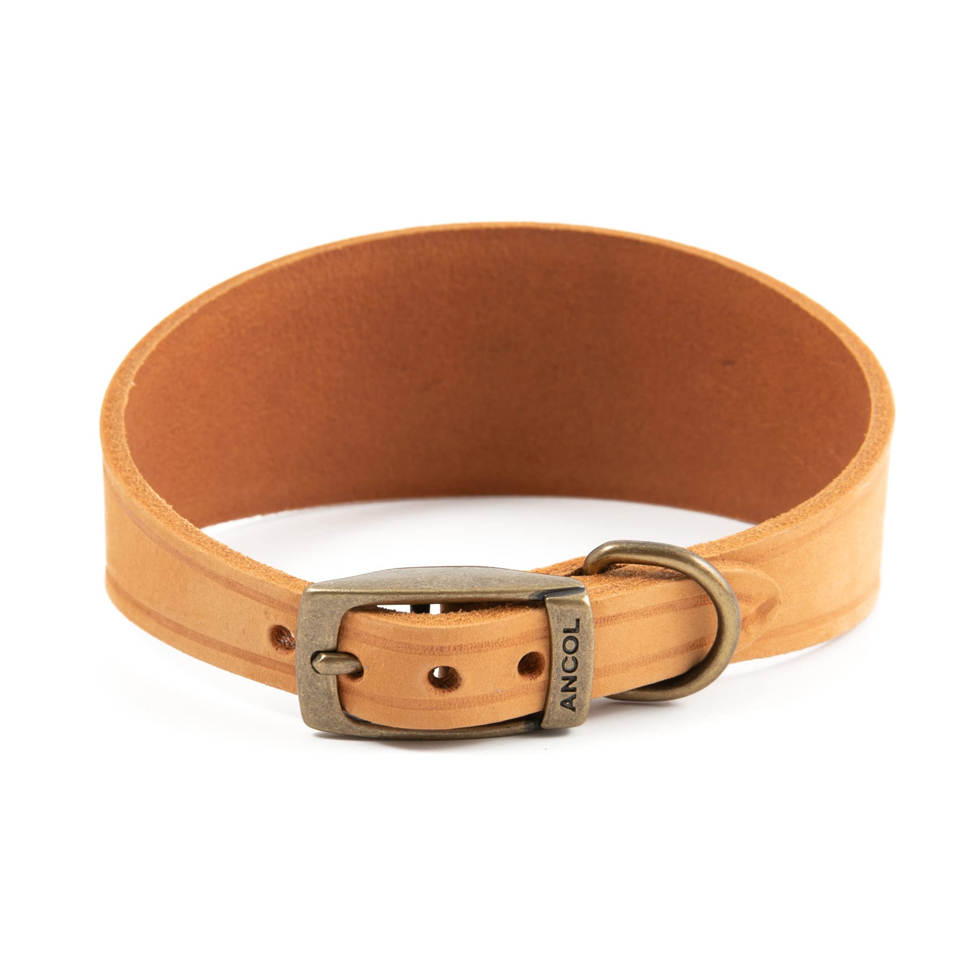 Ancol Timberwolf Leather Whippet Dog Collar in Mustard - Top Grain Bridle Leather Comfortable Secure Pet Training Neckband - 30-34cm