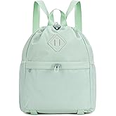 WANDF Drawstring Backpack for Women, Lightweight Gym Bag with Yoga Mat Strap, Water-Resistant String Backpack with Mesh Pocket (Mint Green, Patent Pending)