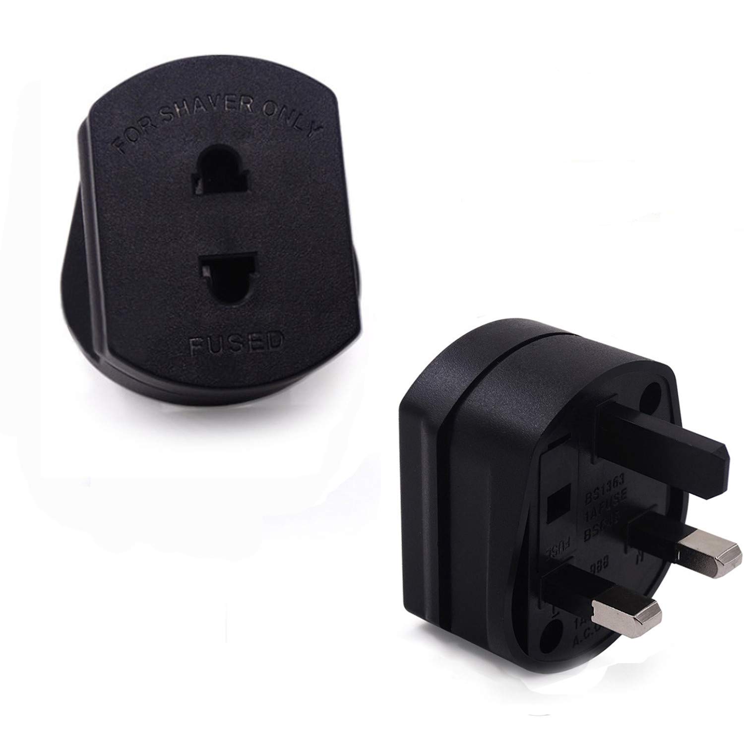 [2 Pack] Heavy Duty UK 1A Electric Shaver Razor Adaptor 2 To 3 Pin Toothbrush Plug Socket Converter （Black）