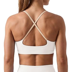 Aoysky Sports Bras for Women Wireless Padded Open Back Workout Tops | Spaghetti Strap, Scoop Neck, Cross Backless, with Sewn