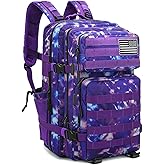 SEYATULLH Military Tactical Backpack 45L Bug Out Bag Assault Pack Molle Daypack Hiking Gym Rucksack with Bottle Holder(Purple tie dye)
