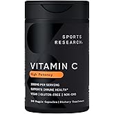Sports Research High Potency Vitamin C Supplement - Vegan Veggie Capsules for Antioxidant Activity & Immune Support - Non-GMO Verified & Gluten Free - Ascorbic Acid Vitamin C 1000mg, 240 Count