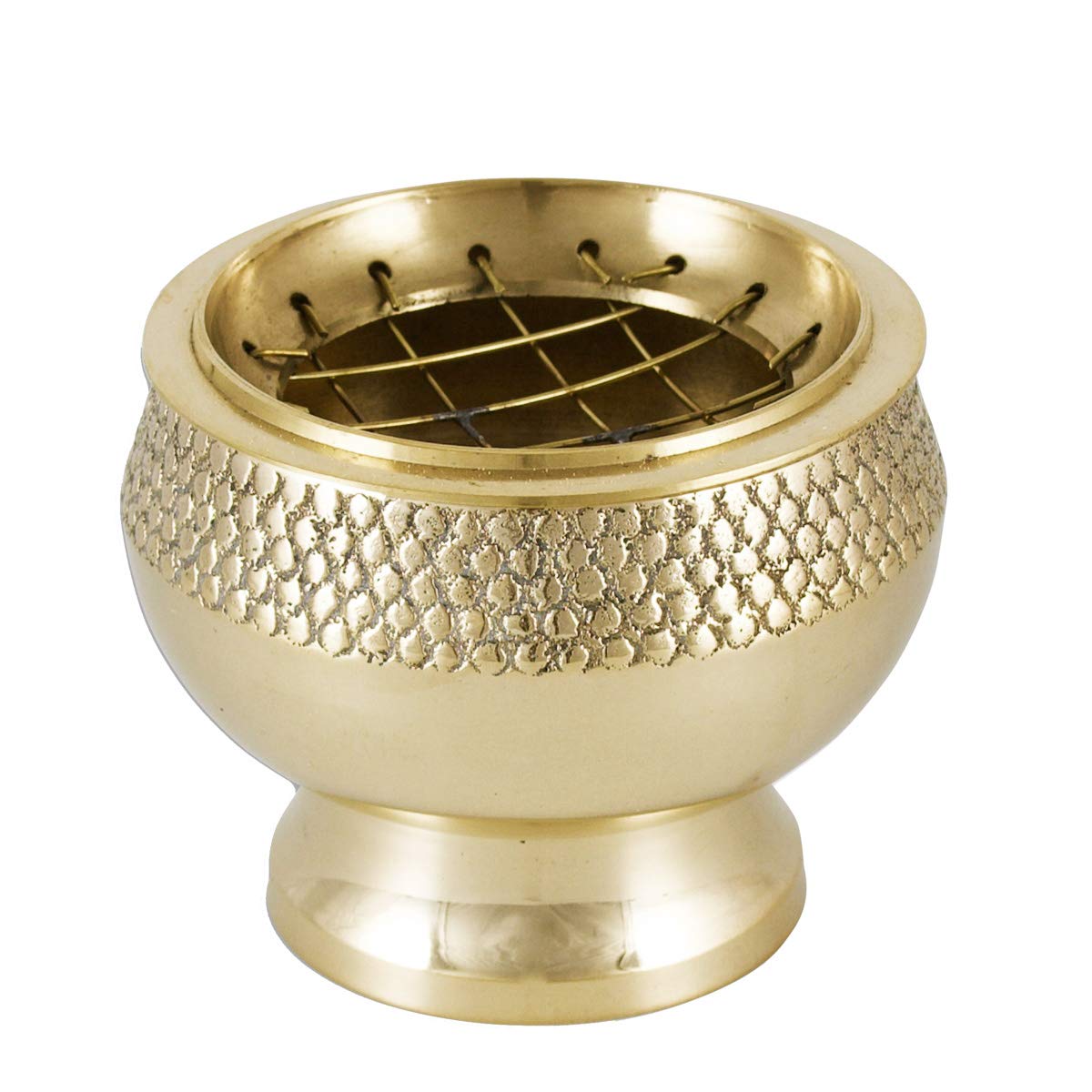 NKlaus Incense Bowl Solid Brass with Removable Sieve Ø6cm Gold for Incense Herbs and Resins 5cm High Decoration
