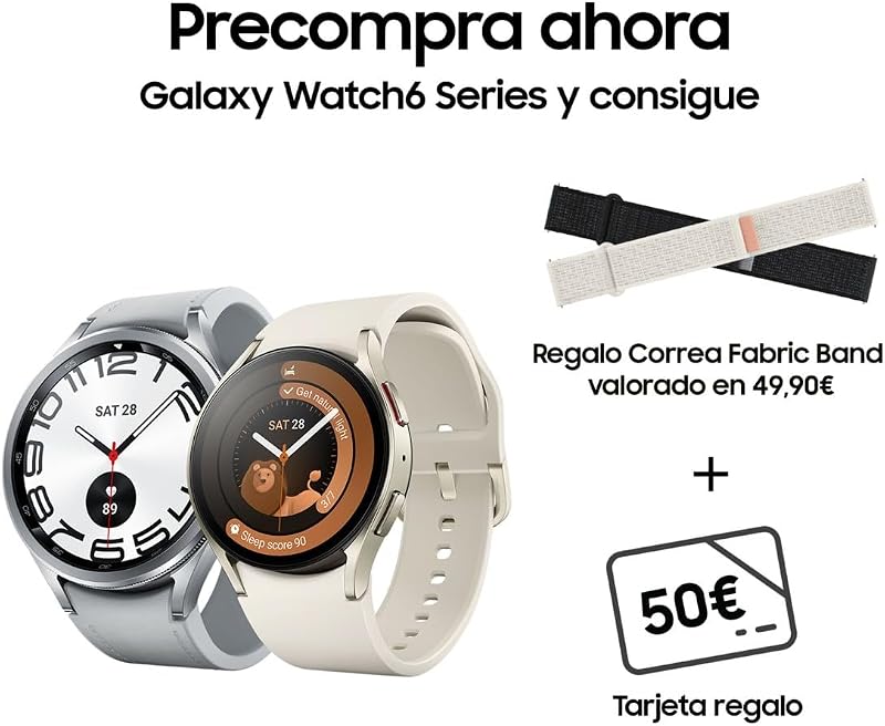 Galaxy Watch6 Classic 4G LTE, 47 mm + Correa de recambio - Smartwatch, Control de Salud, Seguimiento Deportivo, Batería de Carga Rápida, Plateado (Versión Española)