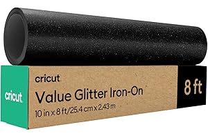 Cricut Value Glitter Iron On, Black (10in x 8ft roll) - HTV Heat Transfer Vinyl