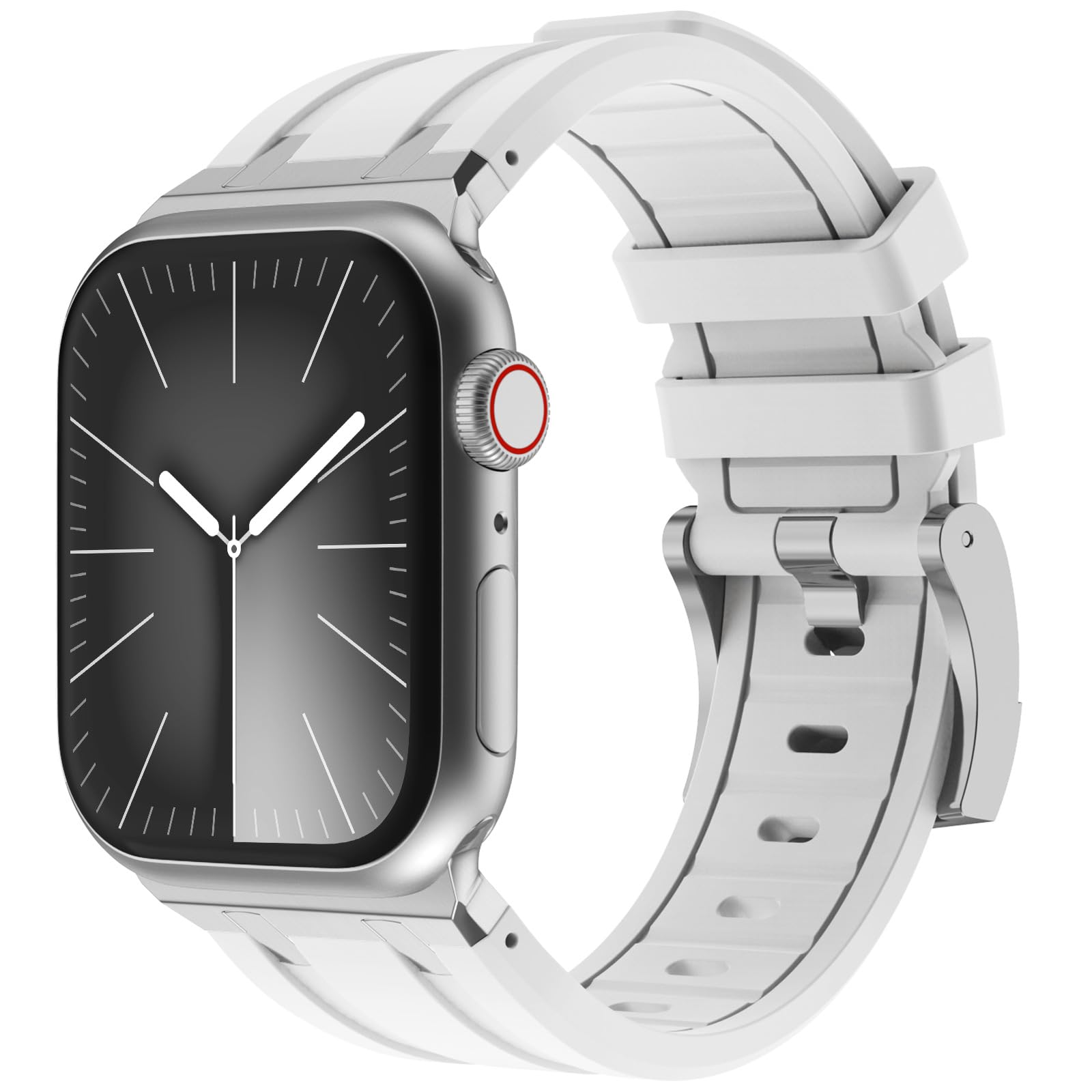 WINGLE 49mm 46mm 45mm 44mm 42mm(series 3) for Apple Watch Strap,Liquid Silicone Rubber Strap Replacement band for iWatch Ultra 3/Ultra 2 1/SE 3 2 1/Series 11 10 9 8 7 6 5 4 3 2 1,Silver/White