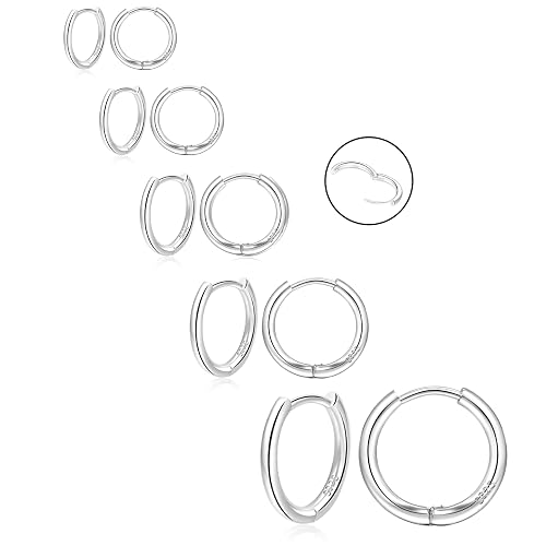 NEVEGE Silver Hoops Earrings for Women Men 925 Small Sterling Silver Hoop Earrings Hypoallergenic Huggie Small Hoop Earrings Lightweight Cartilage Sterling Silver Earrings for Women Men 6/8/10/12/14mm