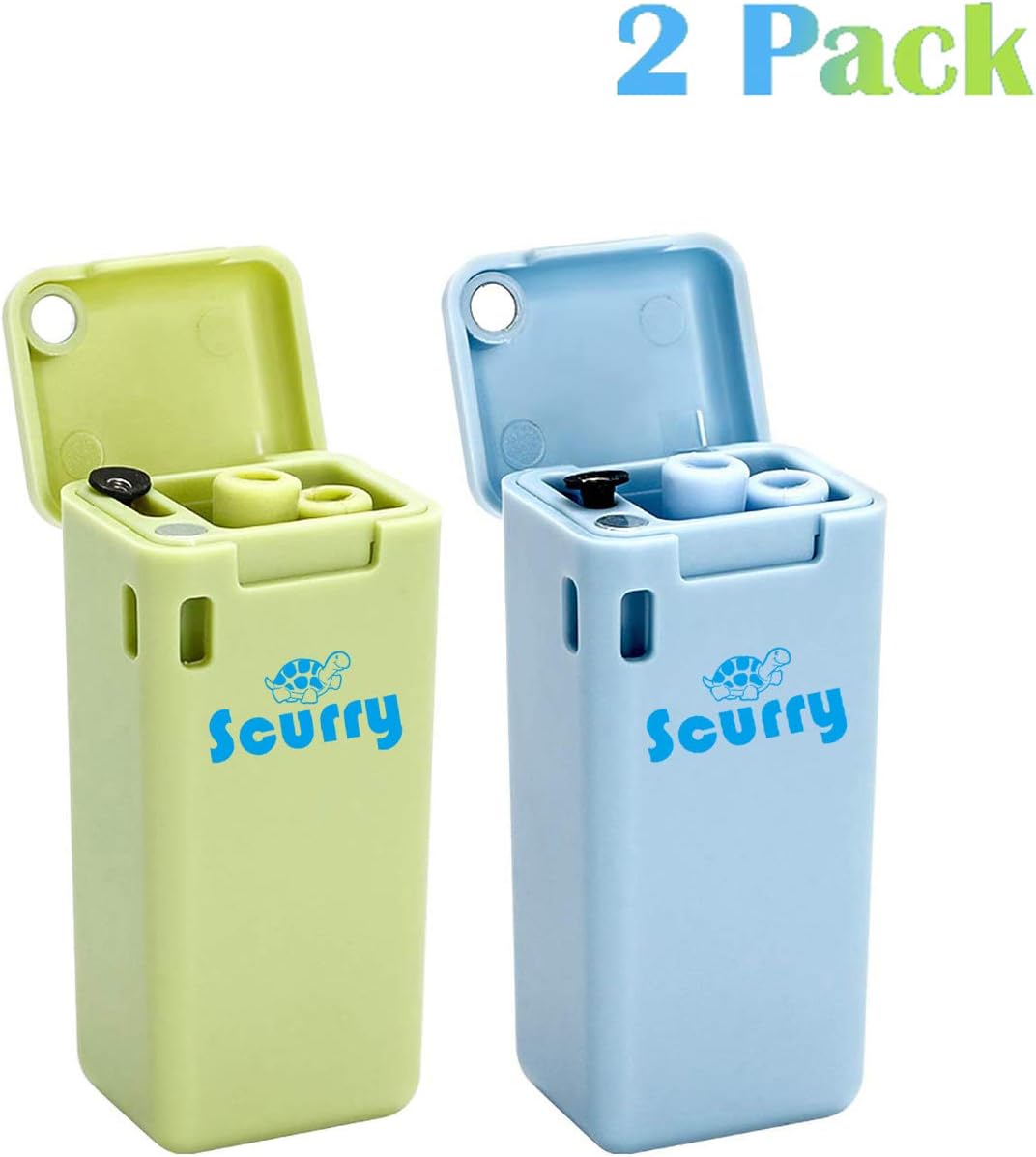 Reusable Straw Metal Straw Save the Turtles Straw Metal Straws With Case Portable Straw Stainless Steel Folding Drinking Straws, 2 Pack (Blue & Green)
