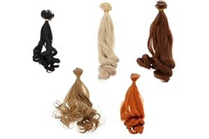 jojofuny Heat Resistant Short Wig Row for Dolls with Elastic Band Curly Hairpiece DIY Doll Hair Styling 9.05X7.87 Inch 5 Pack