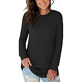 Yandino Long Sleeve Shirts for Women Casual Crewneck Sweatshirt 2025 Trendy Loose Basic Tunic Tops