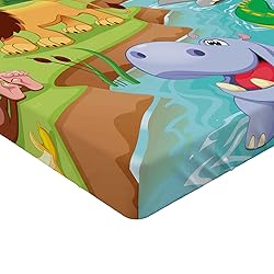 Ambesonne Cartoon Fitted Sheet, Savannah Animals