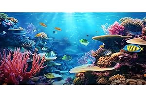 YongFoto Fish Tank Background 72x24 inch Aquarium Background Coral Seaweed Reef Rock Tropical Fish Underwater Sea World Backdrop Reptile Terrarium Background Bearded Dragon Habitat Background