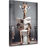 CXHOSTENT Funny Giraffe Bathroom Canvas Wall Art Giraffe Reading Newspapers on Toilet Pictures Prints Animal Poster Kids Bathroom Print Restroom Decor (Bathroom-1, 12.00"x18.00")