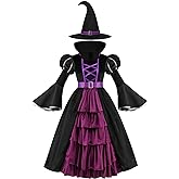 yolsun Purple Witch Costume for Girls Bubble Sleeve Halloween Witch Dress for Kids