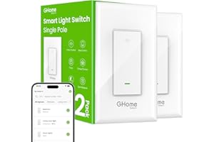 GHome Smart Switches for Lights, WiFi Smart Light Switch Works with Alexa and Google Home, Single-Pole, Neutral Wire Required, 2.4Ghz WiFi Light Switch with APP Control, No Hub Required, UL FCC Listed