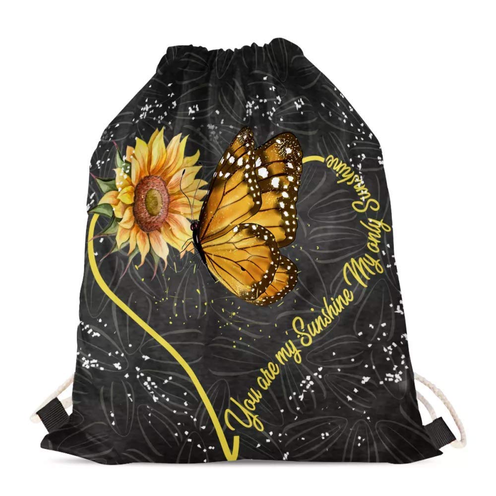 SEANATIVE Womens Drawstring Bag Cinch Gym Backpack Sunflower with Heart Shape Girls Outdoor Shoulder Bag Small Sackpack