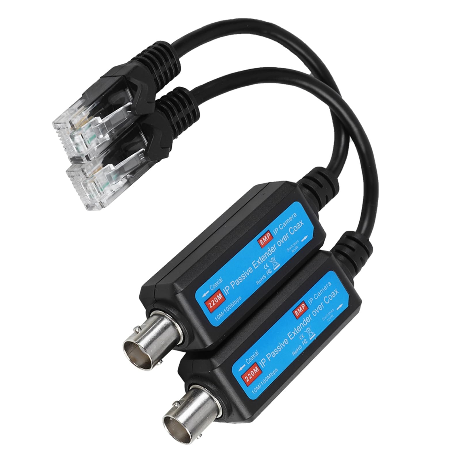 Photo 1 of Passive IP Network Coaxial Transmitter IP Network Transmitter,1Pair 10/100Mbps 1CH Passive IP Network Coaxial Transmitter Receiver Extender Over Coax for NVR Surveillance