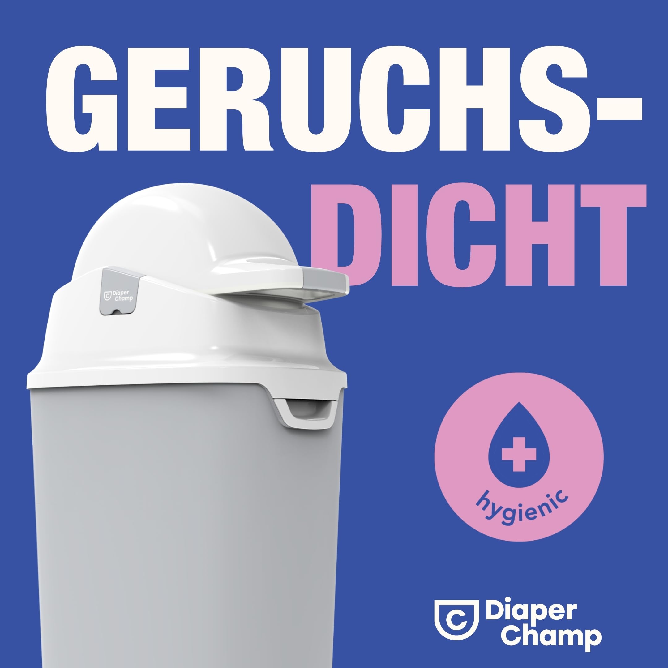 DIAPER CHAMP ONE MAXI Windeleimer - geruchsdicht - OHNE Nachfüllkassetten - funktioniert mit normalen herkömmlichen Tüten/Müllbeutel - für ca. 60 Windeln - silber/weiß 4