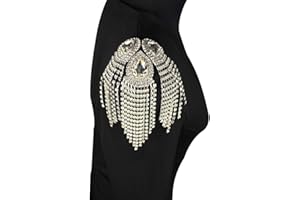 SLAIGE Beaded Diamond Waterdrop Design Patches Crystal Fringe Tassel Rhinestones Shoulder Badges Brooches Women Dress Applique 2piece