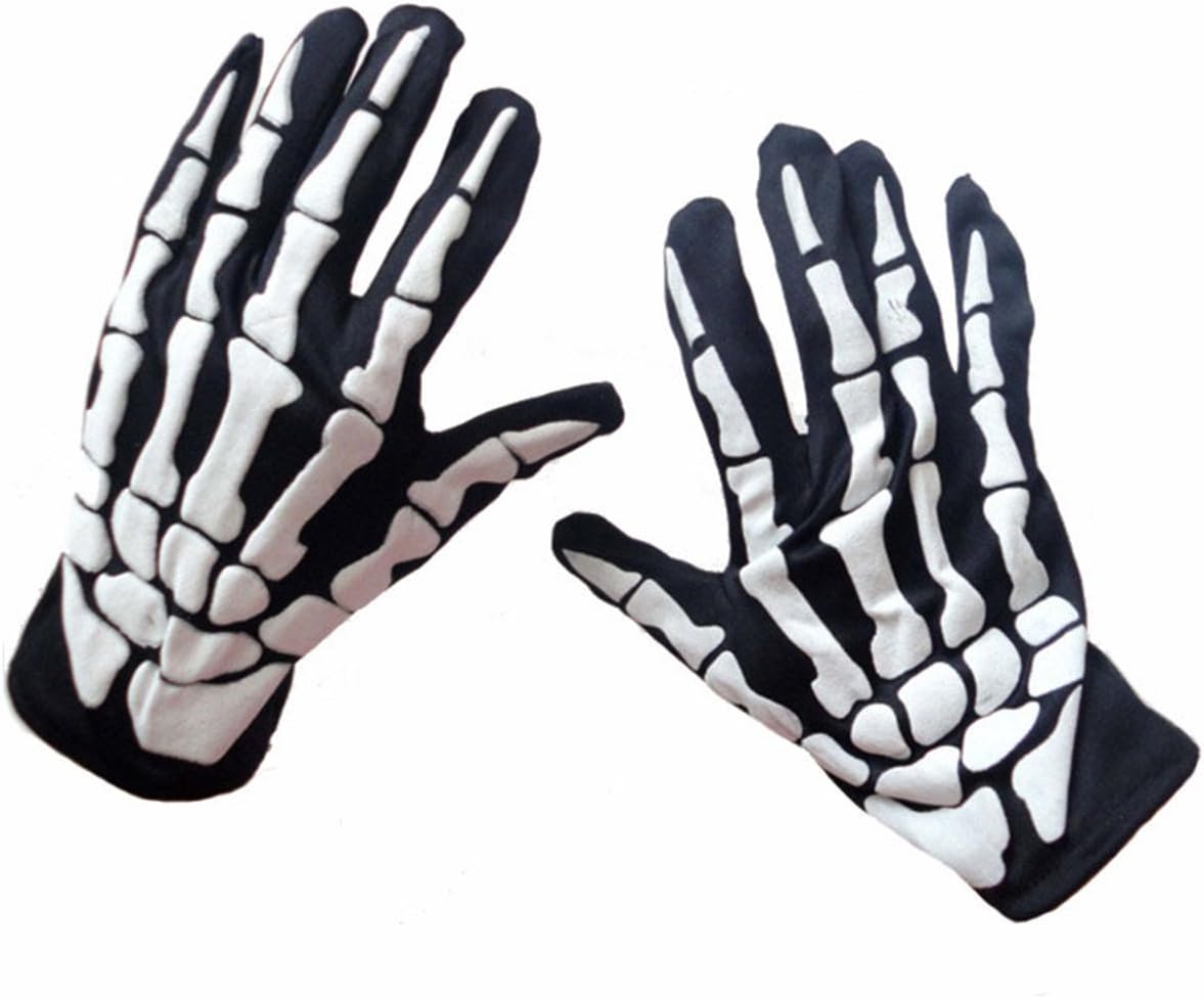 LUOEM Halloween Horror Party Men's Skeleton Gloves Fancy