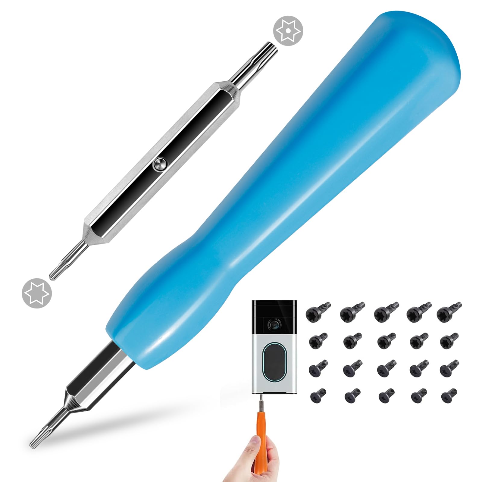 Ring Doorbell Screwdriver Replacement - Double-Ended T6 T15 Security Screws, 20 PCS Spare Screws for Ring Doorbell 2nd Gen (Blue)