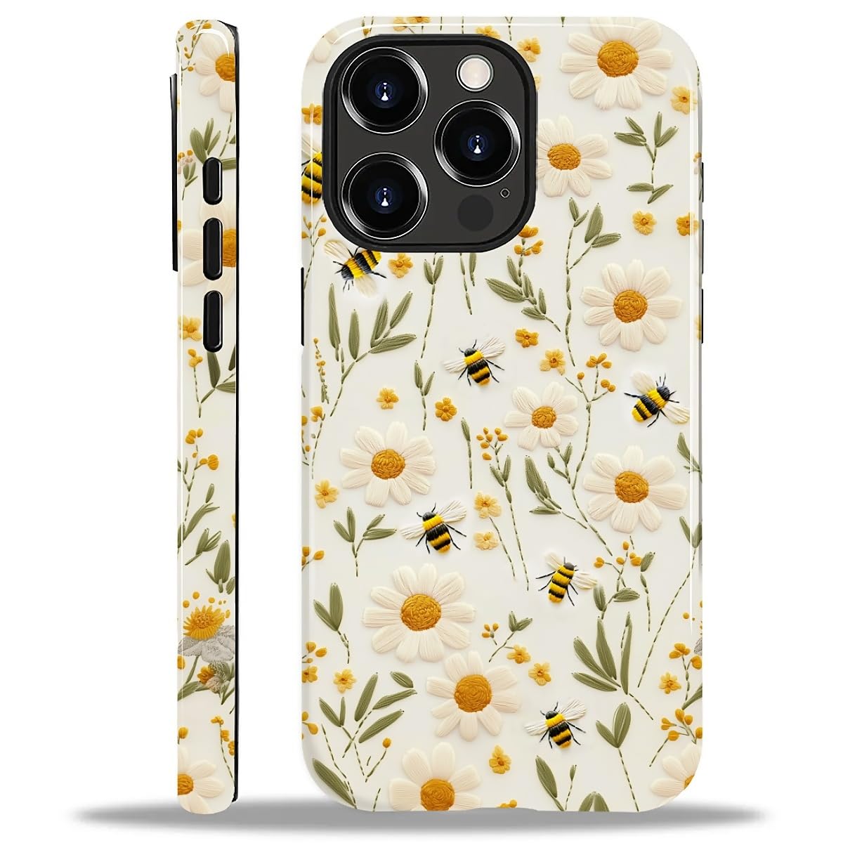 Kapadiy Case for iPhone 12 12 Pro Case,Bees Sunflowers Design - Hybrid Dual Protection Silicone + Hard PC Shockproof Full Body Cover Slim Anti-Scratch Protective Case for Men Women