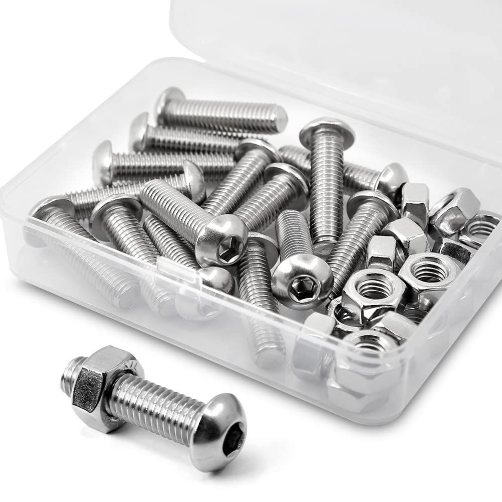 (15 sets) M8-1.25 x 20 mm Hex Socket Screws and Nuts Set 304 Stainless Steel 18-8 Round Head Screws โ image 1