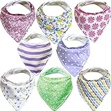 Bandana Bibs For Girls – 8 Pack Baby Drool Bib Gift Set, Organic Cotton, 3 Snaps To Fit All Neck Sizes, Soft, Extra Absorbent, Easy To Clean, Perfect Baby Shower Gift Set