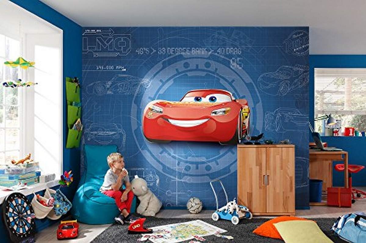 Komar 8-488 Cars 3 Blueprint Mural Wallpaper, Multi-Colour, 368 x 254 cm, Blau