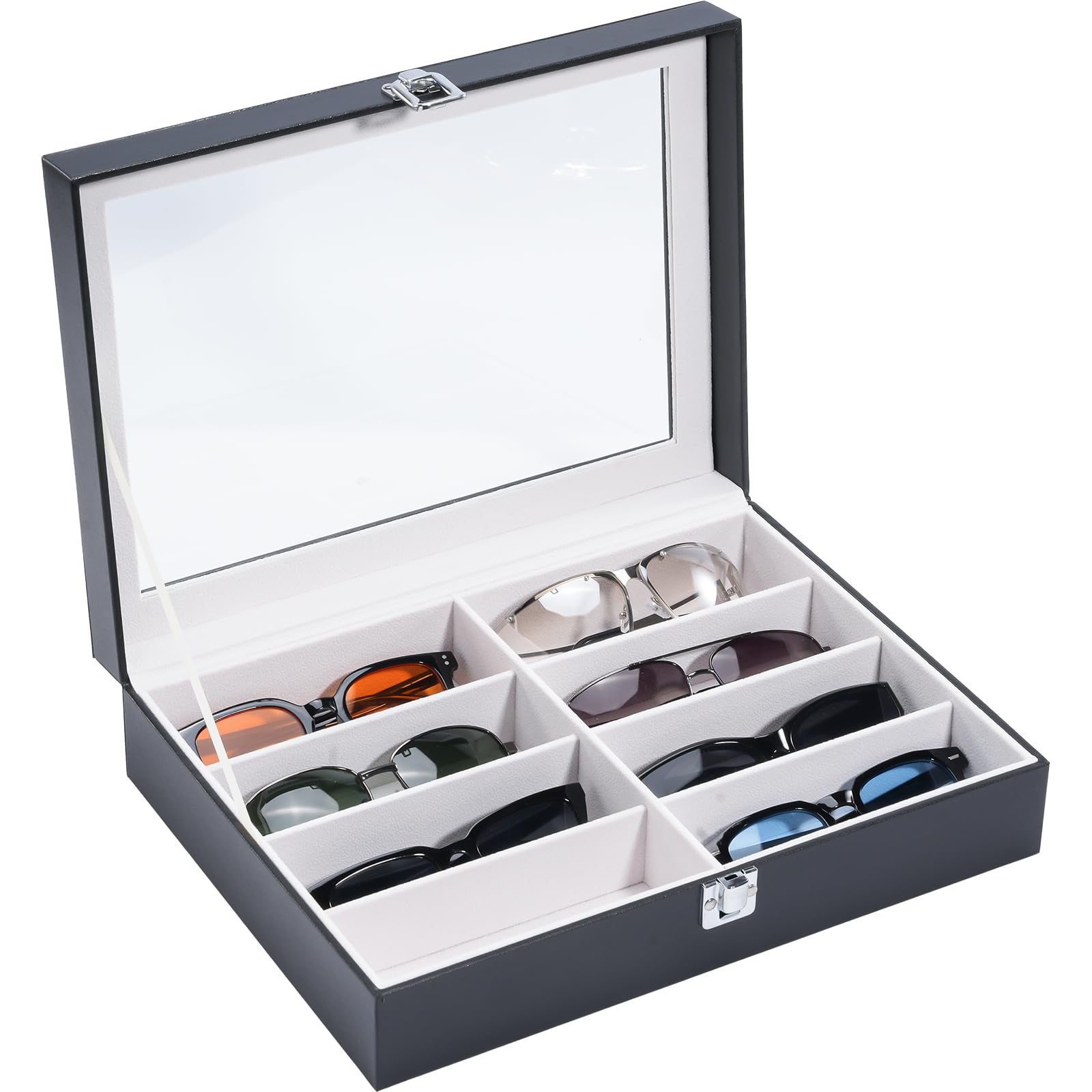 Photo 1 of ProCase 8 Slots Sunglasses Organizer, 1 Layer Sunglass Case, Leather Eyeglass Cases for Display and Storage -Black