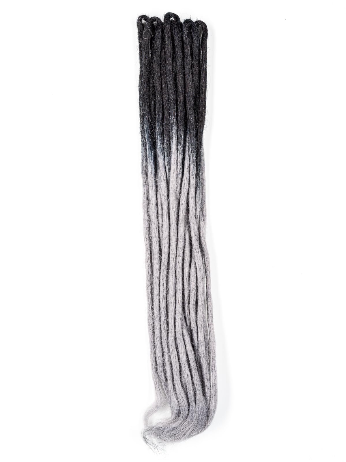 DreadLab - Double Ended Synthetic Dreadlocks (Pack of 10) Crochet Extensions (Black Silver Transitional Crochet)