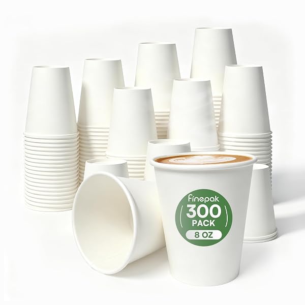 FINEPAK WHITE PAPER CUPS 8 OZ DISPOSABLE COFFEE...