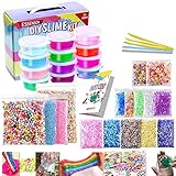 ESSENSON Slime Kit Slime Supplies Make Your Own Slime, Slime Making Kit for Girls Boys Kids, Includes Clear Crystal Slime, Slime Containers, Foam Balls, Fruit Slices, Fishbowl Beads, Sugar Paper