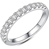 Oivley Moissanite Wedding Bands for Women, Half Eternity Ring Thin Sterling Silver White Gold Plated Stackable Anniversary Band-40