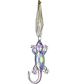 Opalescent Crystal Gecko Ornament, Handblown Glass Mini Lizard, Gold Ribbon Hanger with Gift Box, Southwest-Themed Hanging Decoration for Christmas Tree