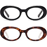 AMOMOMA Oval Reading Glasses for Women Trendy Blue Light Blocking Spring Hinge Stylish Readers AM6222