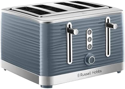 Russell Hobbs Inspire 4 Slice Toaster Grey 1800W Extra Wide Slots 6 Browning