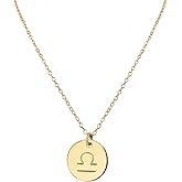 Handmade Zodiac Charm Necklace, Sterling Silver Silver, Yellow Gold, Rose Gold Stamped Engraved Circle Disc, Adjustable Length, Personalized Gift for Girl, Woman, Her, Christmas, Anniversary, Birthday