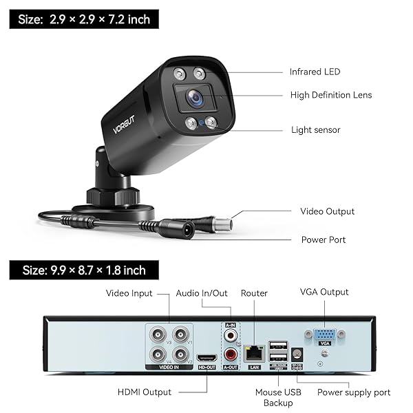 VORGUT WIRED SECURITY CAMERA SYSTEM OUTDOOR, 4PCS SURVEILLANCE CCTV BULLET CAMERAS FOR HOME SECURITY, 4CH AHD TVI 5MP LITE DVR RECORDER WITH 500G HDD, MOTION DETECTION, NIGHT VISION, WATERPROOF