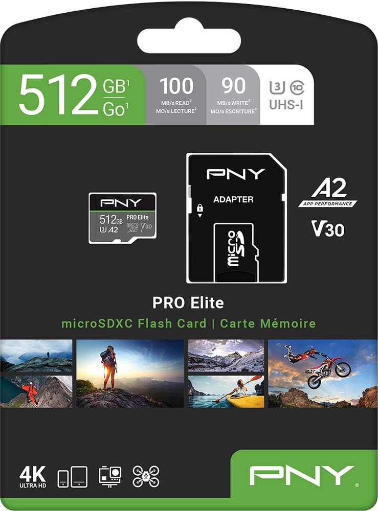 PNY 512GB PRO Elite Class 10 U3 V30 microSDXC Flash Memory Card: Computers & Accessories
